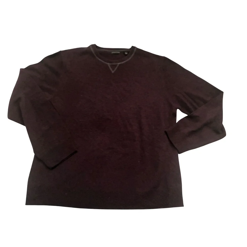 Structure Mens 100% Cashmere Sweater Burgundy‎ Crewneck V-Stitch Made in Japan L